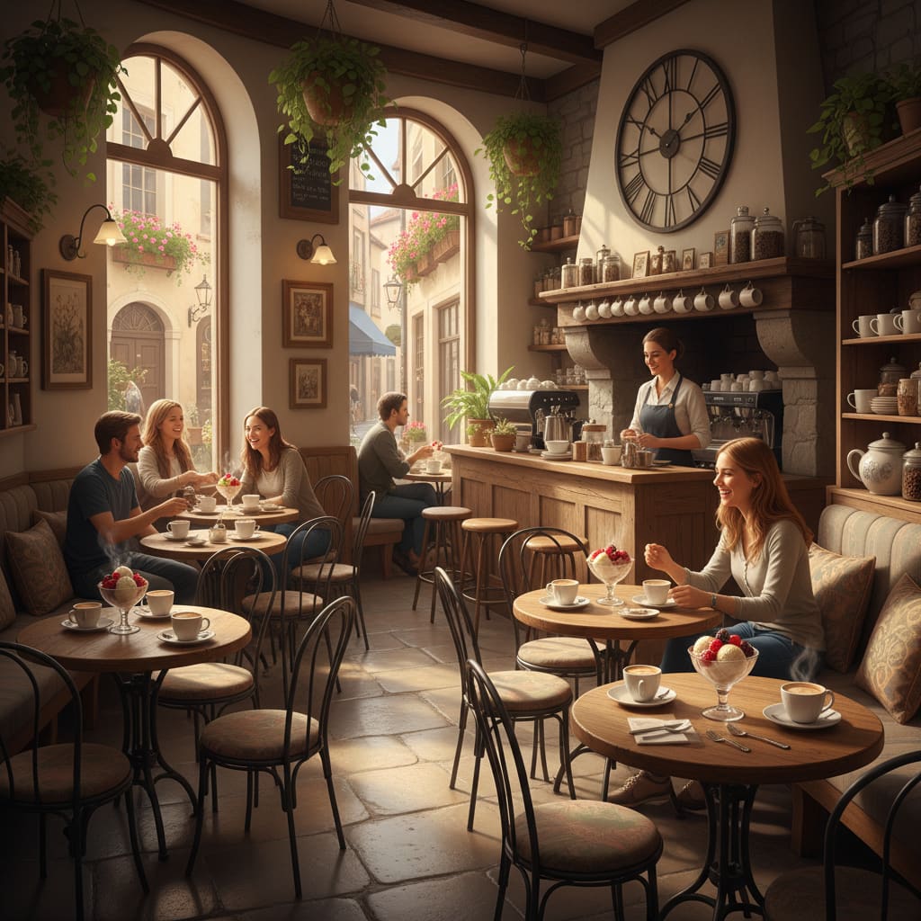 Gemütlicher Cafébereich mit Gästen